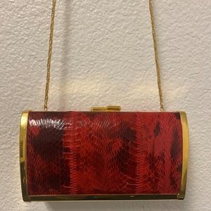 Vintage Clemente red snakeskin bag with gold chain
